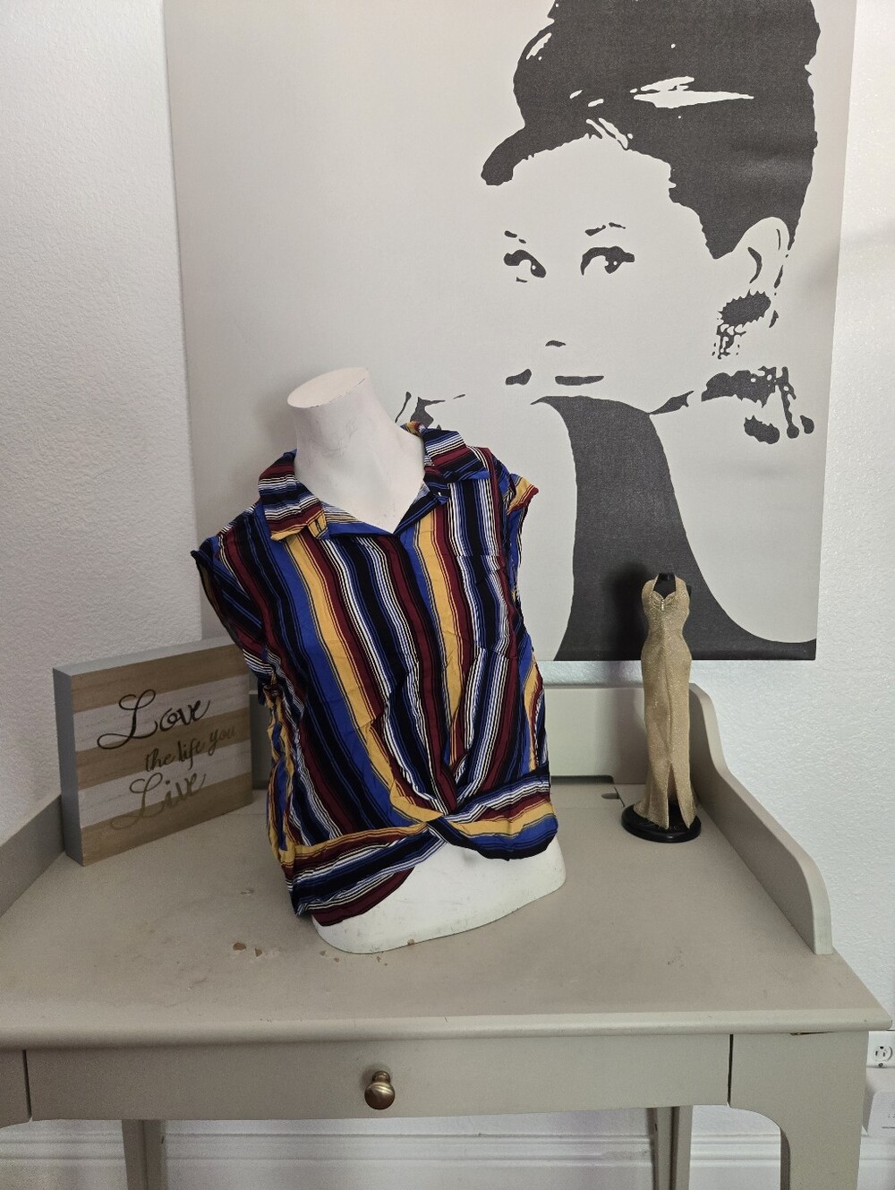 NWT Womens OLM Striped Twist-Front Women's Blouse in Multicolor Size XL